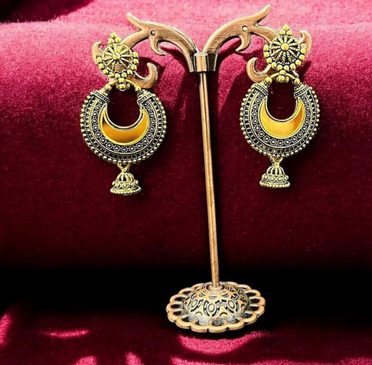 Imitation Designer Gold Plated Reflective Mirror Work Jhumki Earrings